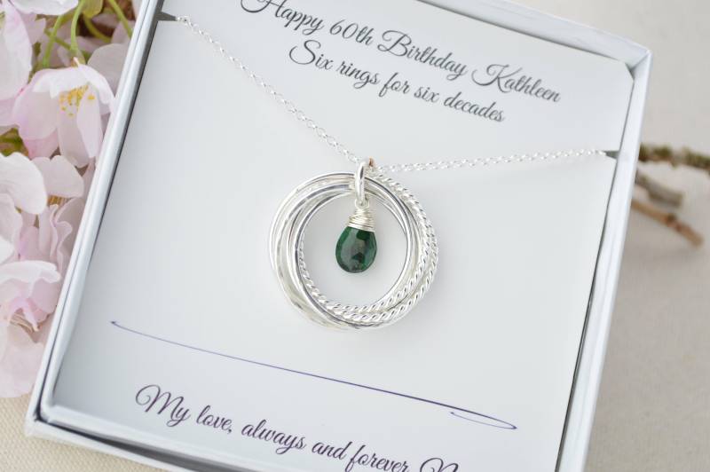 Mai Geburtsstein Halskette, 60.geburtstag Geschenk Für Mutter Schmuck, Mama, Mama 6 Ringe Schwester Schmuck von AlmaValleJewelry