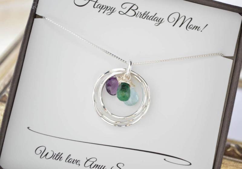 Mütter Geburtsstein Halskette, Geschenk Für Mutter Schmuck, 3 Birthstone Halsketten, Schwester Familien Beste Freundin von AlmaValleJewelry