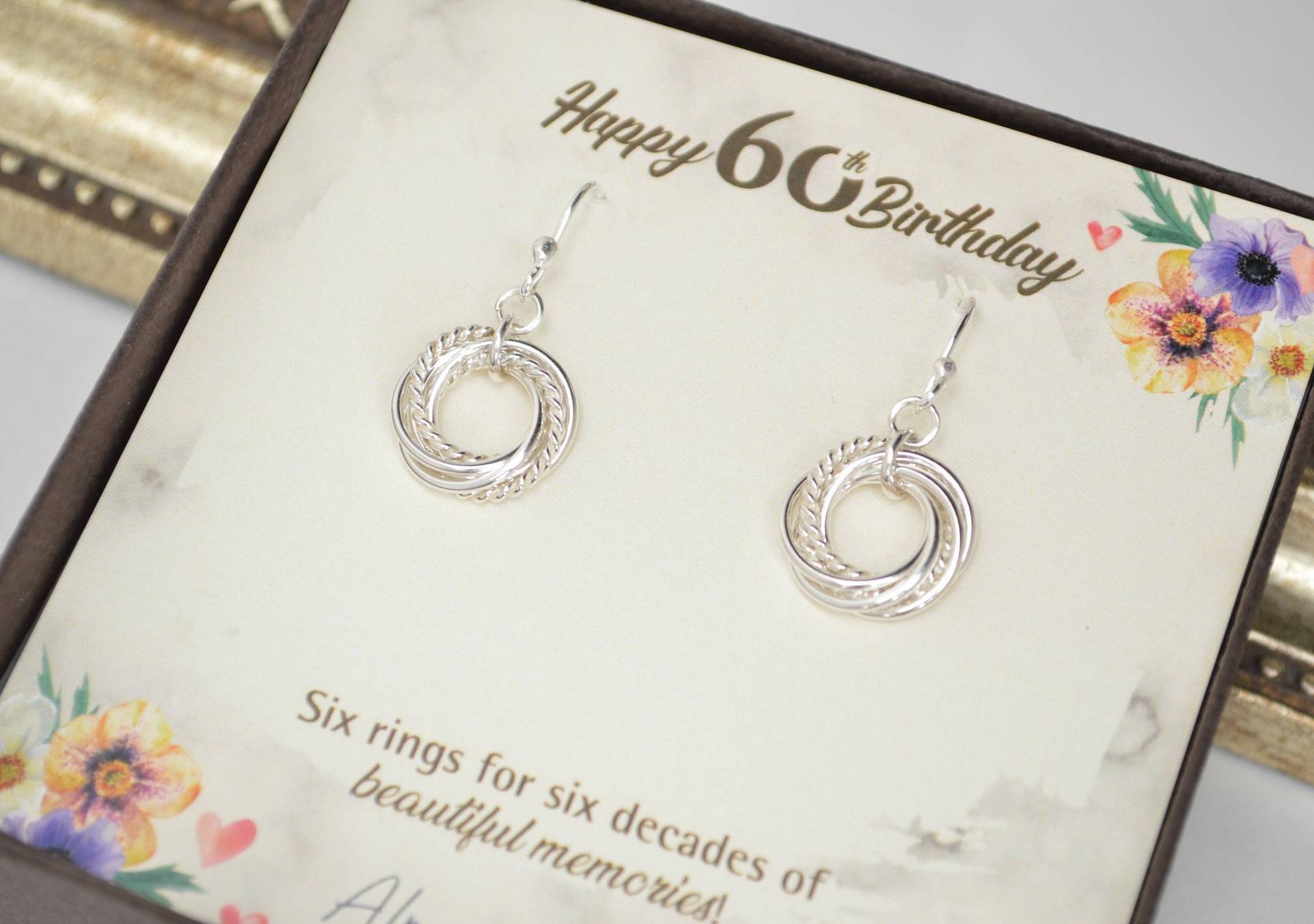 Ohrringe 60.geburtstagsgeschenk, 6 Ineinander Verschiebbare Ringe, Schmuck 60 Jahre, Jahre von AlmaValleJewelry