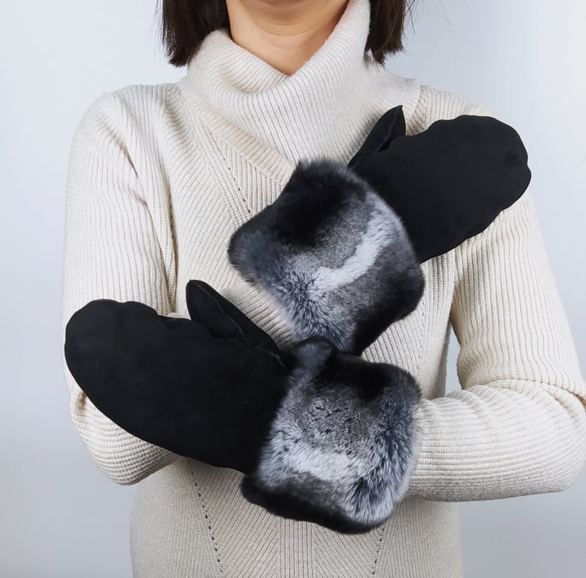 Schaffell Handschuhe Mit Schwarz & Silbernen Rex Orylag Fell. Pelzhandschuhe , Eine Sehr Warme Und Einzigartige Kreation, Für Frauen von Almahats