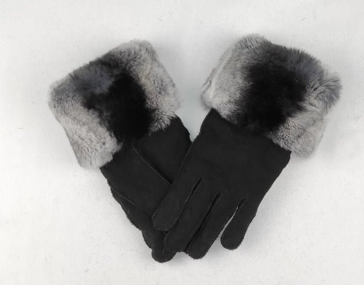Schaffell Handschuhe Mit Schwarz & Silbernen Rex Orylag Pelz. Pelzhandschuhe , Eine Sehr Warme Und Einzigartige Kreation, Für Frauen von Almahats