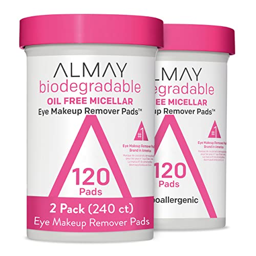 Almay Biologisch abbaubar, ölfreie Micellar-Eye-Make-up-Entferner-Pads, hypoallergen, Cruelty Free, duftfreie Reinigung, 2 Stück von Almay