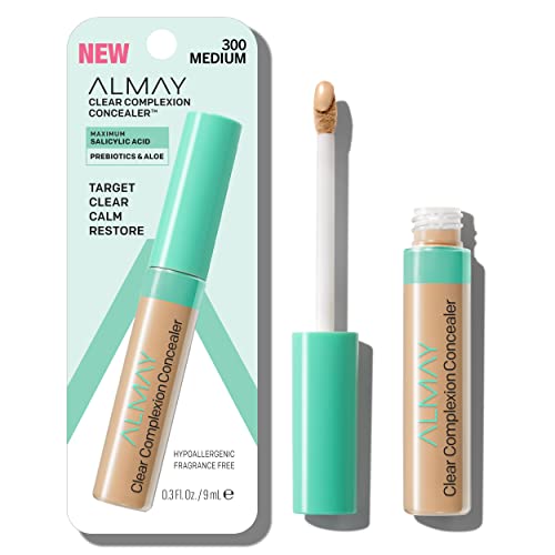 Almay Clear Complexion Acne & Blemish Spot Treatment Concealer Makeup with Salicylic Acid- Lightweight, Full Coverage, Hypoallergenic, Fragrance-Free, for Sensitive Skin, 300 Medium, 0.3 fl oz. von Almay