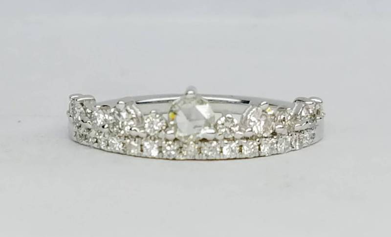 Rosenschliff Diamant Krone Ehering 14K Gold Stapelring von Almazajewelry