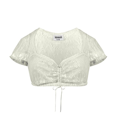 Almbock Dirndlbluse Spitze beige - Edle Dirndlbluse Creme Spitze mit Kurze Ärmel - Dirndlbluse Damen Spitze transparent 38 - Modell Daria von Almbock