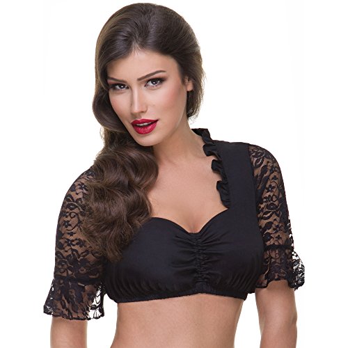 Almbock Dirndlbluse Spitze schwarz - Dirndlbluse schwarz mit Spitzenärmel aus französischer Webspitze - Dirndlbluse schwarz Spitze 34 - Modell Felice B107 von Almbock