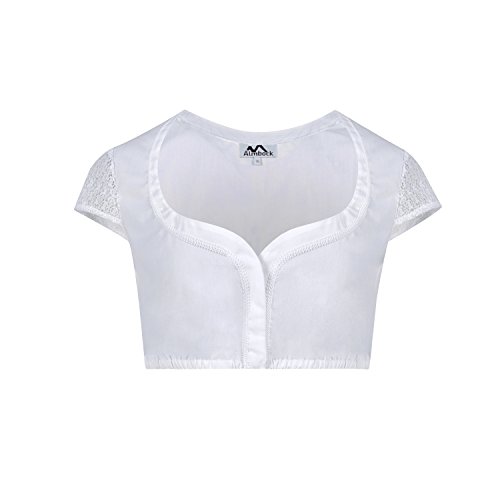 Almbock Dirndlbluse mit Spitze - Dirndlbluse weiß Kurzarm mit Knöpfe und eleganter Webspitze an den kurzen Ärmeln - Dirndlbluse Herzausschnitt 40 - Modell Silka Almbock Dirndlbluse mit Spitze - Dirndlbluse weiß Kurzarm mit Knöpfe und eleganter Webspitze an den kurzen Ärmeln - Dirndlbluse Herzausschnitt 40 - Modell Silka von Almbock