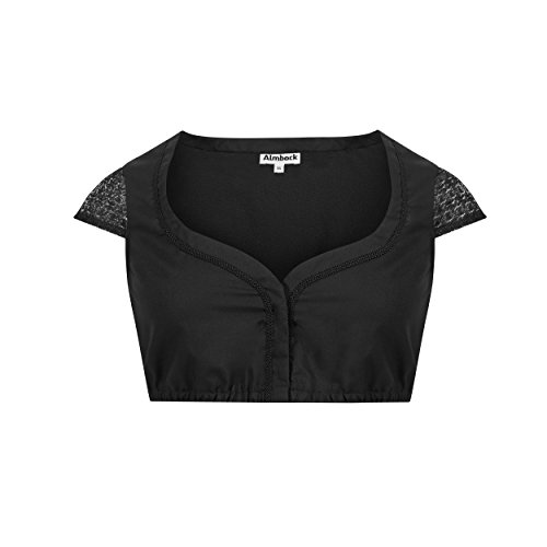 Almbock Dirndlbluse schwarz - Dirndlbluse mit Spitzenärmel aus hochwertiger Webspitze - Dirndlbluse Kurze Ärmel - Dirndlbluse Kurzarm 34 Modell B221 von Almbock