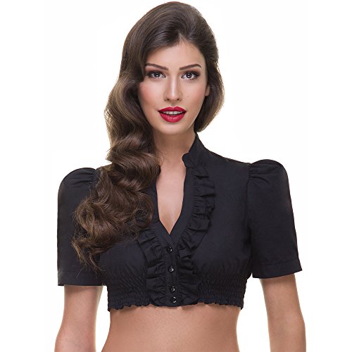 Almbock Dirndlbluse schwarz - Elegante Dirndlbluse Rüschen Made in Germany - Dirndlbluse Knöpfe - Schwarze Dirndlbluse mit Kragen 36 - Modell B110 von Almbock