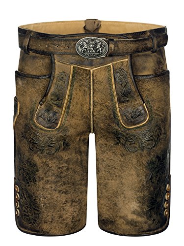 Almbock Lederhose - Lederhose Herren Tracht Wildbock (100% Wildleder) - Kurze Lederhose Herren braun Used in Gr. 46 von Almbock