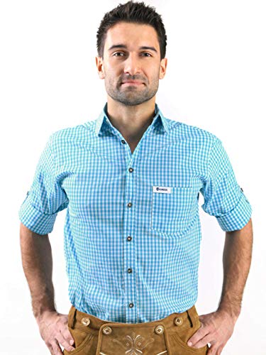 ALMBOCK Trachtenhemd Herren kariert - Slim-fit Männer Hemd türkis kariert - Karo Hemd aus 100% Baumwolle in den Größen S-XXXL von Almbock
