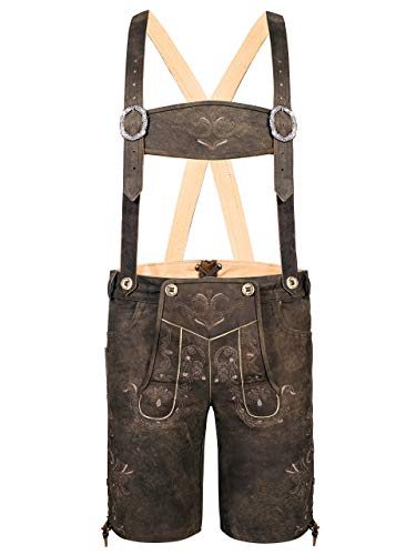 Almbock Trachtenhose Herren kurz braun - Trachten Lederhosen Herren in traditionell uriger Antik-Optik - Lederhosen kurz speckig - Trachten Hose 46 von Almbock