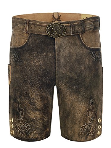 Almbock Trachtenlederhose mit Gürtel alt antik Dunkelbraun - Lederhose kurz Wildbock - Herren Lederhose ohne Träger - Bayern Lederhose Herren 46 von Almbock