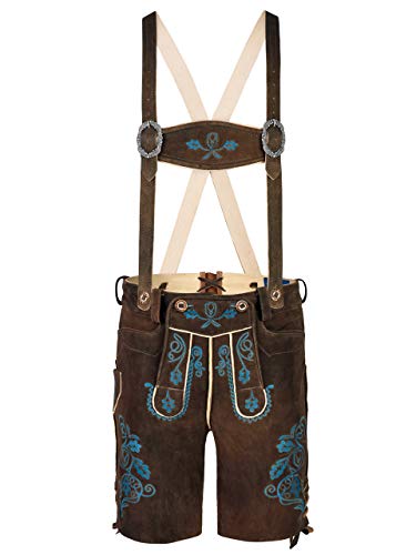 Almbock Bayrische Lederhose Herren - Herren Tracht Wildbock (100% Wildleder) - Trachtenlederhose braun Used in Gr. 50 von Almbock