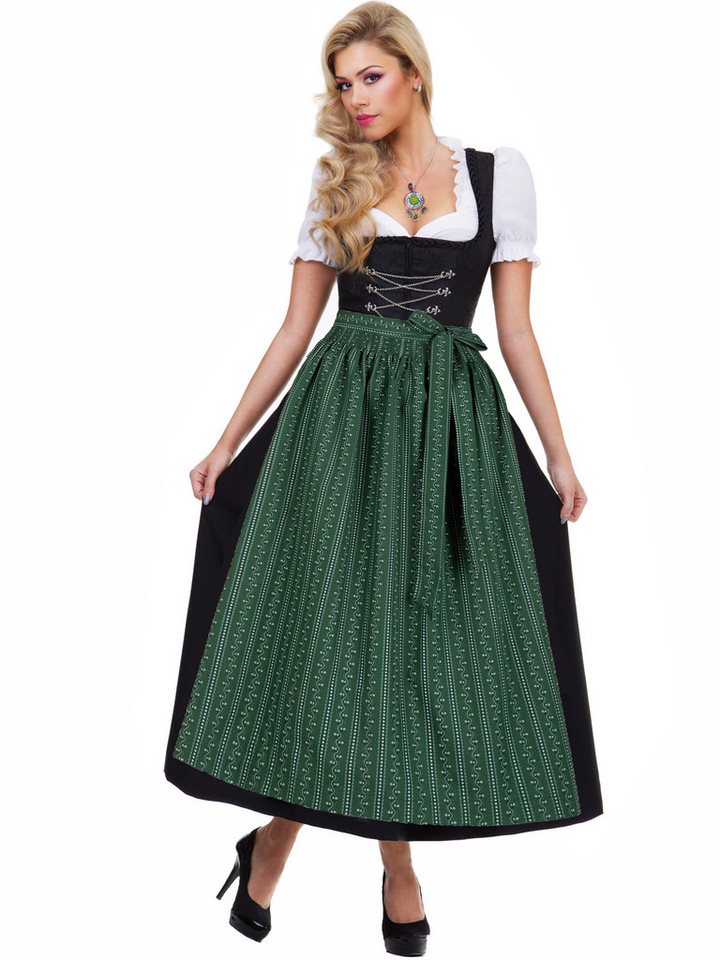 Almbock Dirndl Langes Dirndl Luisa (2-tlg) schwarz mit grüner Schürze von Almbock