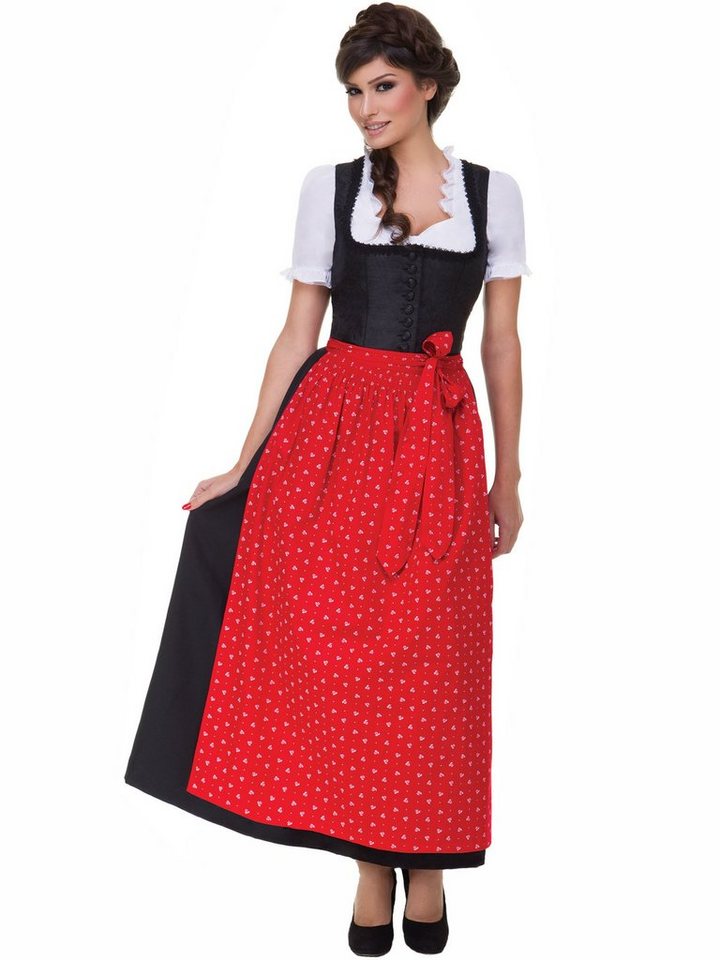 Almbock Dirndl Langes Dirndl Uschi (2-tlg) schwarz mit roter Schürze von Almbock