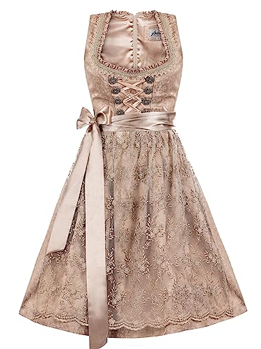 Almbock Dirndlkleid Damen | Dirndl Midi Damen in beige Farbton Made in Germany | Dirndl Oktoberfest oder andere Anlässe in Größe 42 von Almbock