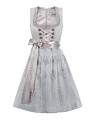 Almbock Exklusive Trachtenkleider | Midi Dirndl Silber mit Made in Germany | Dirndl Knielang zur Hochzeit oder Oktoberfest in Größe 44 von Almbock