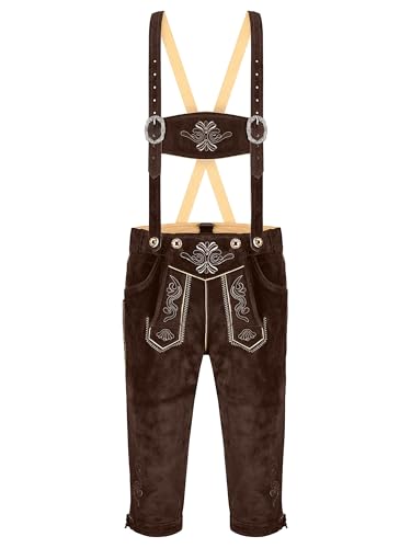 Almbock Herren Lederhose 3/4 - Lederhosen Herren Dunkelbraun aus feinem und geschmeidigem Veloursleder - Lederhose Österreich Herren - Kniebundhose 48 von Almbock