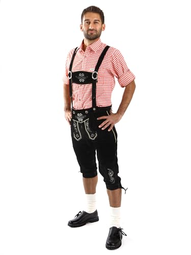 Almbock Herren Trachten Lederhose lang - Trachtenhose schwarz Herren mit verstellbaren Hosenträgern - Kniebundhose Leder - Trachtenlederhose 50 von Almbock