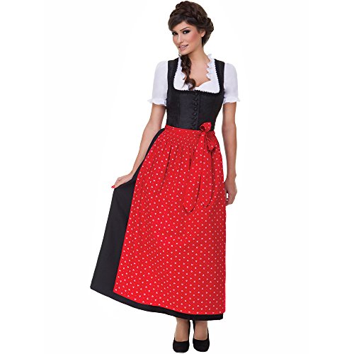Almbock Langes Dirndl Uschi schwarz mit roter Schürze in Größe 36 38 40 42 44 46 - Trachten-Kleid für Hochzeit und Festliche Anlässe von Almbock