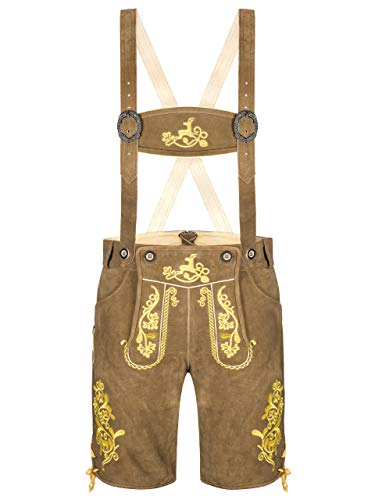 Almbock Lederhose Herren kurz braun - helle Trachten Lederhosen mit traditioneller gelber Stickerei - Lederhose kurz Tracht - Lederhose Herren kurz 46 von Almbock