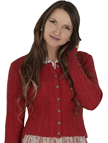 Almbock Strickjacke Trachten für Damen | Gestrickte Trachten Jacke Rot mit Knöpfen | Trachtenweste Strick - Trachtenjacke 40 von Almbock