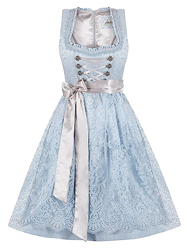 Almbock Trachten Dirndl | Dirndl Damen Midi elegant in hellblau Made in Germany | Festliche Dirndl Midi für Verschiedene Anlässe Größe 36 von Almbock