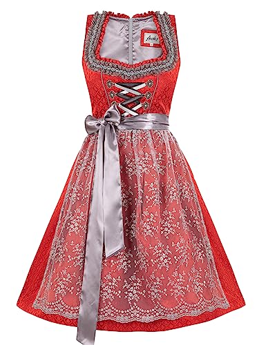 Almbock Trachten Dirndl | Dirndl Damen Midi elegant in rot Made in Germany | Festliche Dirndl Midi für Verschiedene Anlässe Größe 44 von Almbock