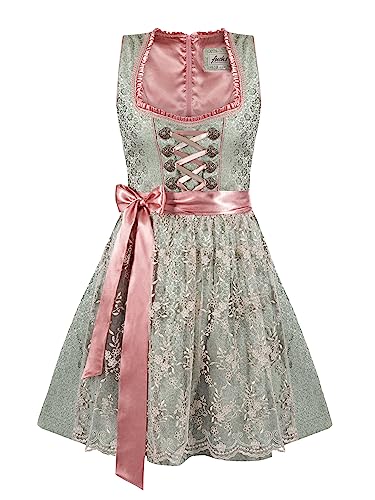 Almbock Trachten Dirndl | Dirndl Damen Mini elegant in grün-rosa Made in Germany | Festliche Dirndl Mini für Verschiedene Anlässe Größe 36 von Almbock