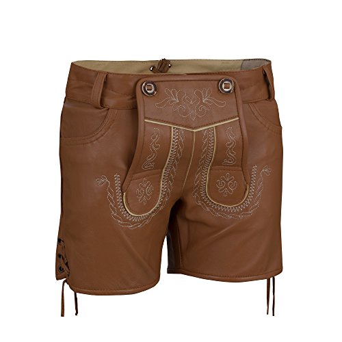 Almbock Trachten-Lederhose Damen Catalina haselnuss-braun in Gr. 34 36 38 40 - extra Kurze Nappa-Lederhose mit echten Hirschhorn-Knöpfen von Almbock