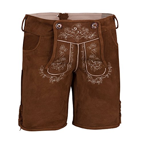 Almbock Trachten-Lederhose Damen Wildbock Loreen mittelbraun in Gr. 34 36 38 40 42 - feinstes Wildbock-Leder mit Stickerei in floralem Muster von Almbock