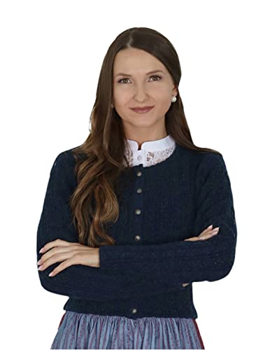 Trachten Strickjacke für Damen | blaue Damen Strickjacke | Trachtenweste für Damen mit antiken Knöpfen - Oktoberfest Strickjacke Damen 40 von Almbock