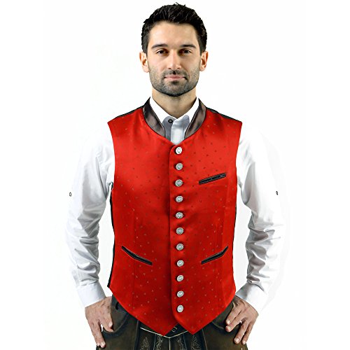 Almbock Trachten-Weste Lorenz exclusiv in rot, für Männer in Gr. 46 48 50 52 54 56 58, exklusives Design, für Hochzeit und Oktoberfest, moderne Weste von Almbock