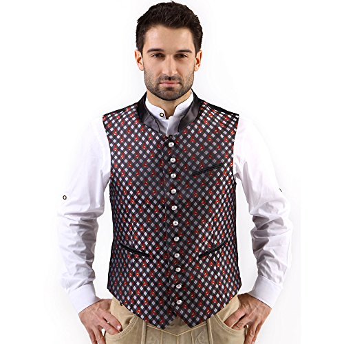 Almbock Trachten-Weste Toni Exclusiv in anthrazit, für Herren in Größe 46 48 50 52 54 56 58, mit Muster, für Hochzeit und Oktoberfest, ausgefallen von Almbock