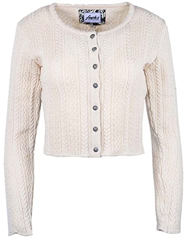 Almbock Trachtenjacke zum Dirndl | Trachten Strickjacke Damen beige | Trachtenweste für Damen mit antiken Knöpfen - Trachtenjacke 36 von Almbock