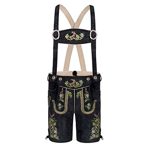 Almbock Trachtenlederhose Wildleder - Schwarze Lederhose Herren mit klassisch geknöpftem Hosenlatz - bayerische Hose Wildbock - Trachtenhose kurz 46 von Almbock