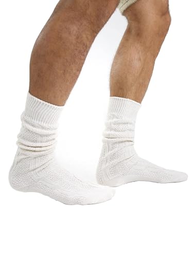 Almbock Trachtensocken Herren - Trachtenstrümpfe aus Merino Wolle in vielen Modellen und Farben - Lange und kurze bayerische Socken für Lederhose (Natur | Modell 41, 39-41) von Almbock