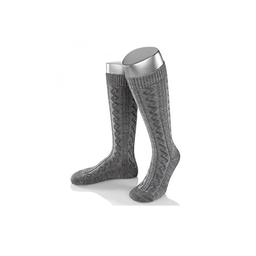 Almbock Trachtensocken Herren - Trachtenstrümpfe aus Merino Wolle in vielen Modellen und Farben - Lange und kurze bayerische Socken für Lederhose (Grau | Lang Merino, 42-44) von Almbock