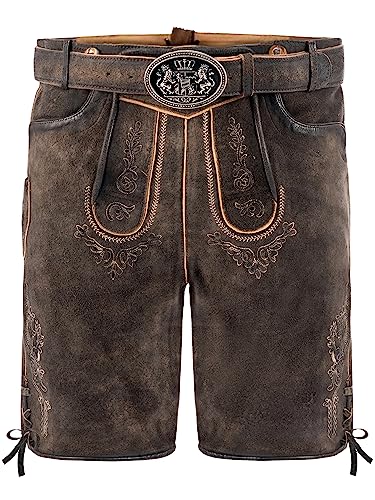 Lederhose kurz Herren | Lederhose Herren braun Wildbock (100% Wildleder) | Trachtenhose mit Gürtel braun Used in Gr. 54 von Almbock