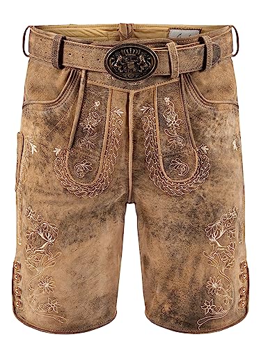 Lederhose kurz Herren | Lederhose Herren braun Wildbock (100% Wildleder) | Trachtenhose mit Gürtel braun Used in Gr. 54 von Almbock