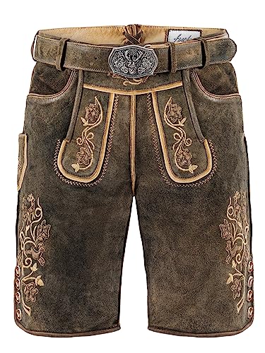 Oktoberfest Lederhose | Lederhose Wildbock (100% Wildleder) | Kurze Lederhose Herren braun Used in Gr. 60 von Almbock