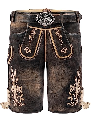 Trachten Lederhose Herren | Bayrische Tracht Herren Wildbock (100% Wildleder) | Trachtenlederhose Herren braun Used in Gr. 50 von Almbock