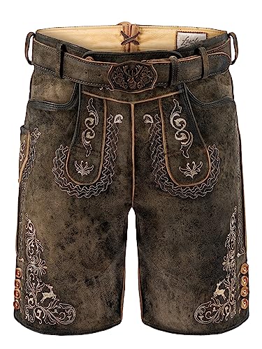 Trachten Lederhose Herren | Bayrische Tracht Herren Wildbock (100% Wildleder) | Trachtenlederhose Herren braun Used in Gr. 50 von Almbock