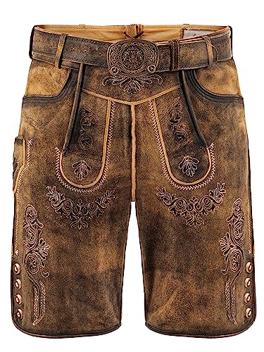 Trachten Lederhose Herren | Bayrische Tracht Herren Wildbock (100% Wildleder) | Trachtenlederhose Herren braun Used in Gr. 52 von Almbock