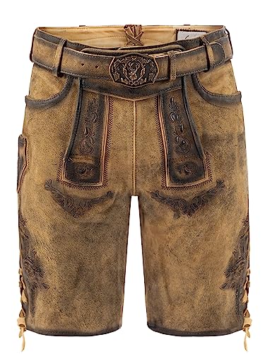 Volksfest Lederhose Herren | Herren Tracht Wildbock (100% Wildleder) | Trachtenlederhose braun Used in Gr. 62 von Almbock