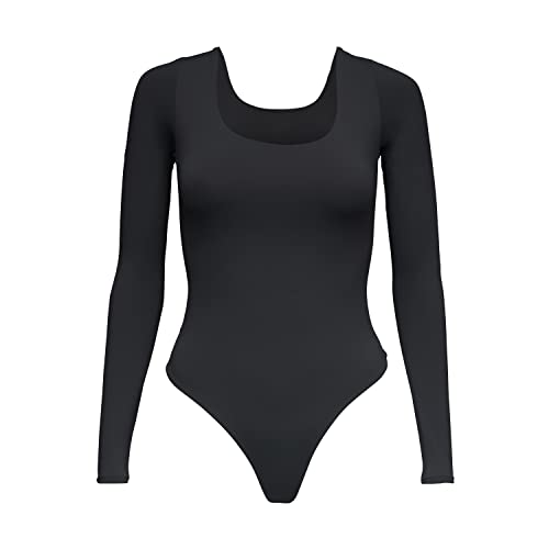 Almere Basics Body mit langen Ärmeln, doppelt gefüttert, konturiert, Basic-Tanga-Stil, langärmelig, für Damen, Schwarz, M von Almere