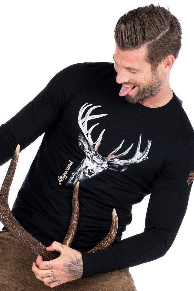 Almgwand Trachtenshirt Longsleeve Herren - AHORNALM - schwarz von Almgwand