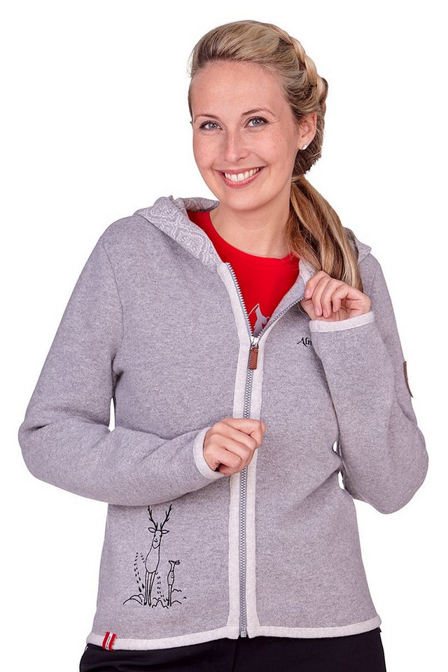 Almgwand Trachtenstrickjacke Strickjacke Damen - EPZIRLERALM - hellgrau/beige von Almgwand