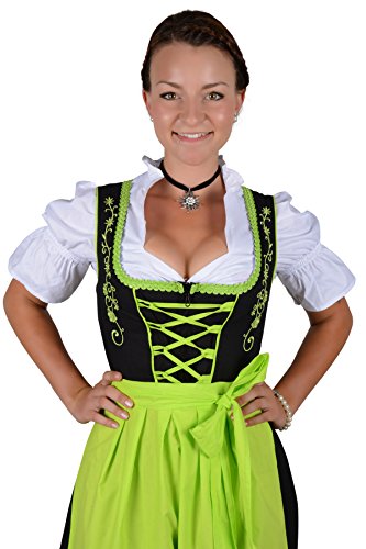 Almhouse 3-teiliges Midi Dirndl Laura schwarz grün inkl. Schürze und Bluse Gr. 36 von Almhouse